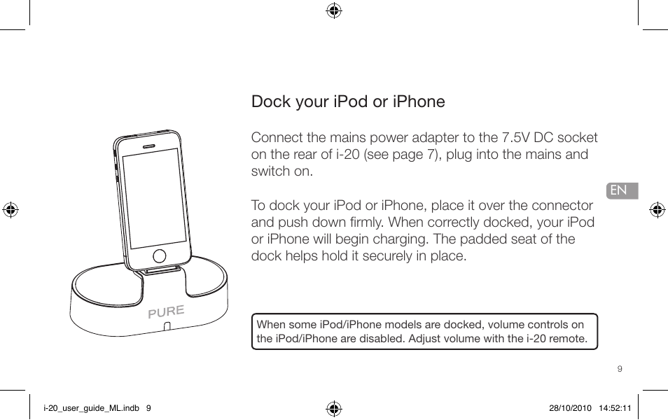 Dock your ipod or iphone | Pure i-20 User Manual | Page 9 / 88