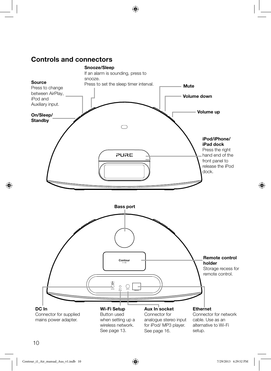 Controls and connectors | Pure Contour i1 Air User Manual | Page 12 / 28