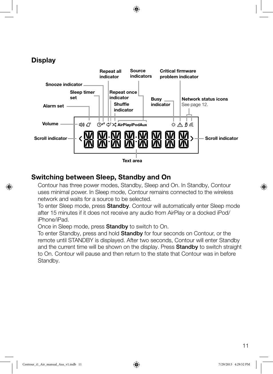 Display switching between sleep, standby and on | Pure Contour i1 Air User Manual | Page 13 / 28