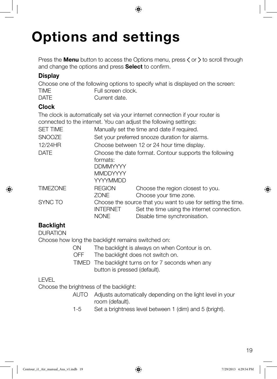 Options and settings | Pure Contour i1 Air User Manual | Page 21 / 28