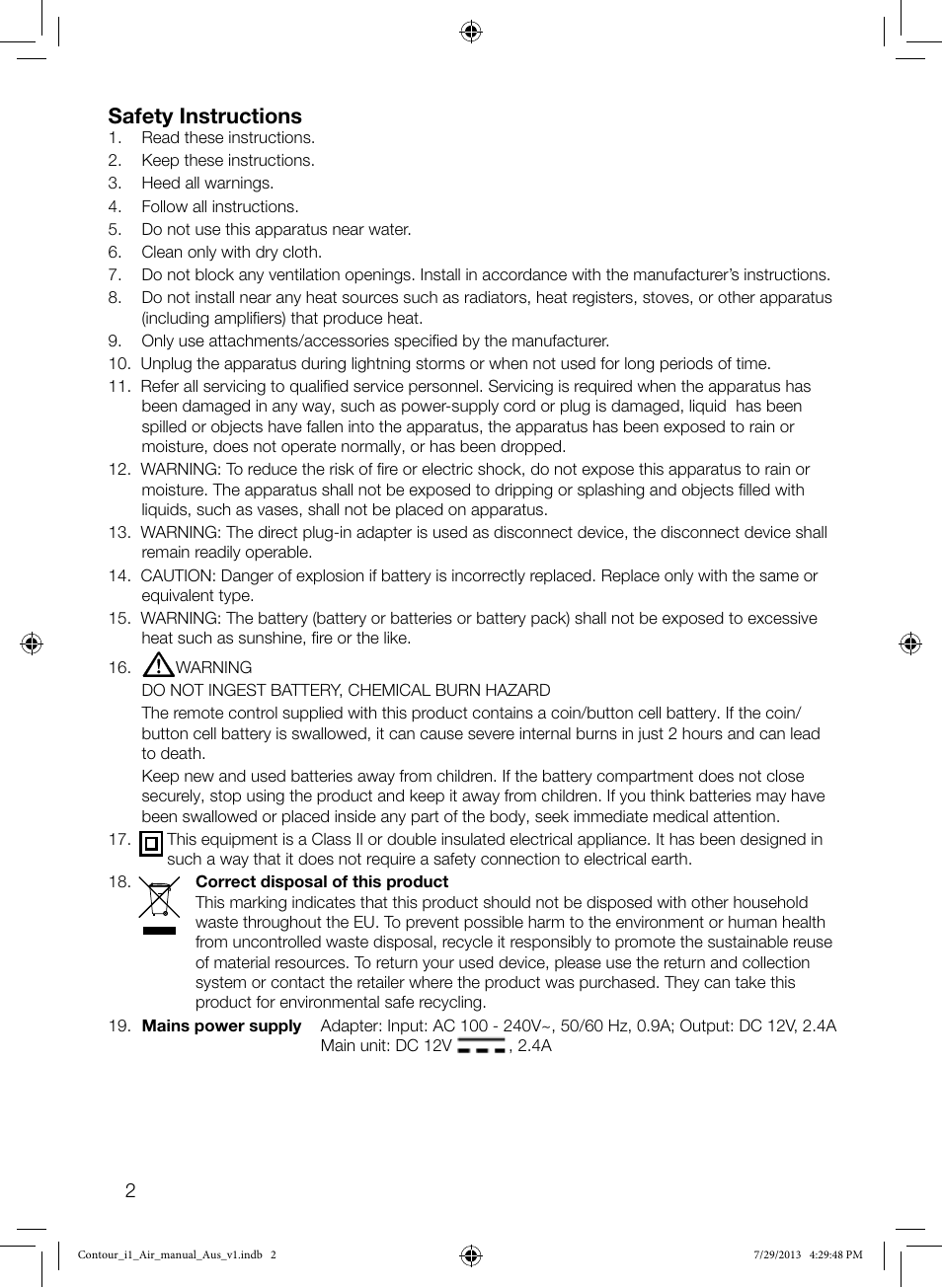 Safety instructions | Pure Contour i1 Air User Manual | Page 4 / 28