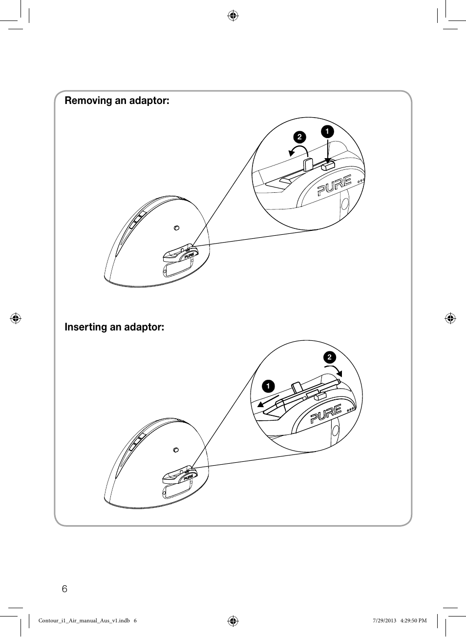 Removing an adaptor: inserting an adaptor | Pure Contour i1 Air User Manual | Page 8 / 28