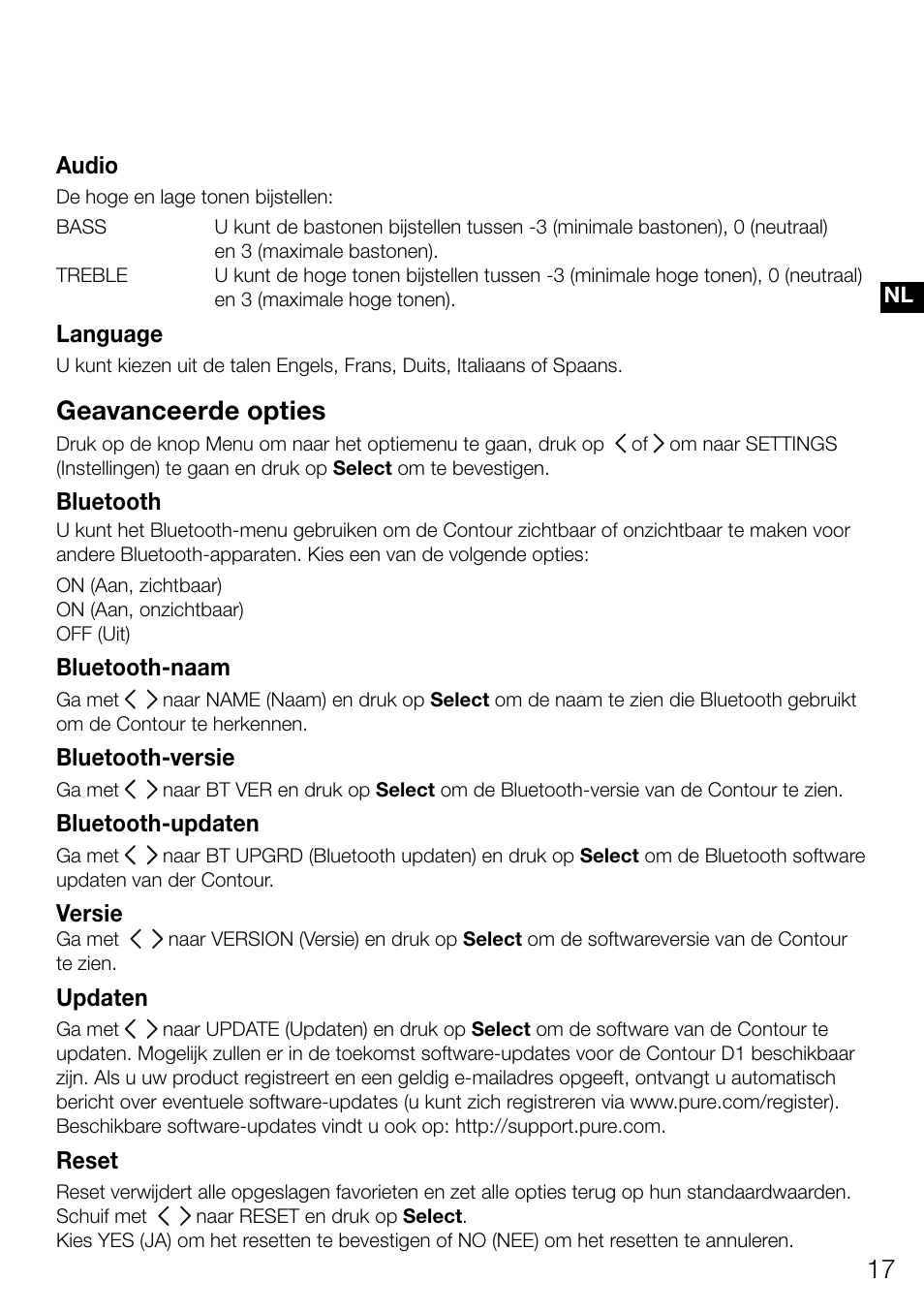 Geavanceerde opties | Pure Contour D1 User Manual | Page 119 / 124