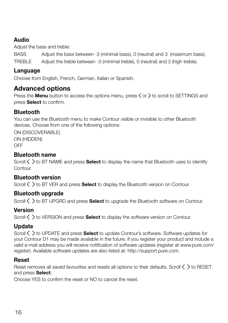 Advanced options | Pure Contour D1 User Manual | Page 18 / 124