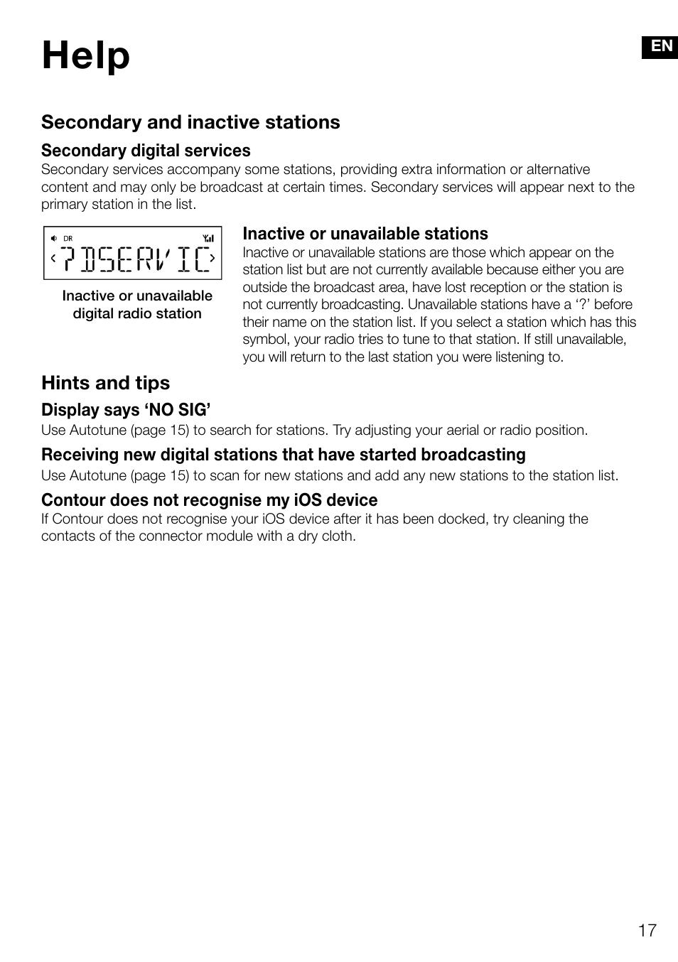 Help | Pure Contour D1 User Manual | Page 19 / 124