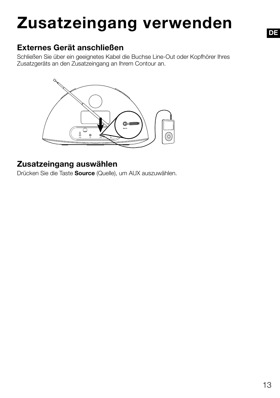 Zusatzeingang verwenden | Pure Contour D1 User Manual | Page 35 / 124