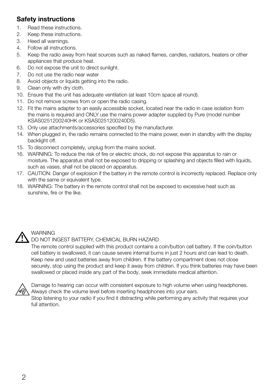 Safety instructions | Pure Contour D1 User Manual | Page 4 / 124