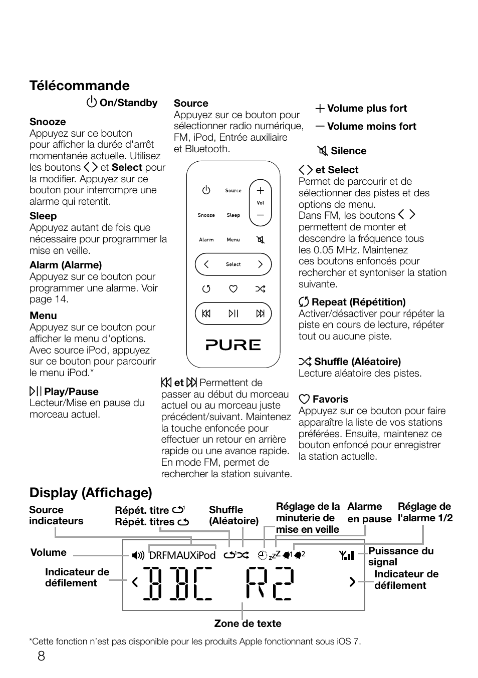 Bbc r2, Télécommande display (affichage) | Pure Contour D1 User Manual | Page 50 / 124