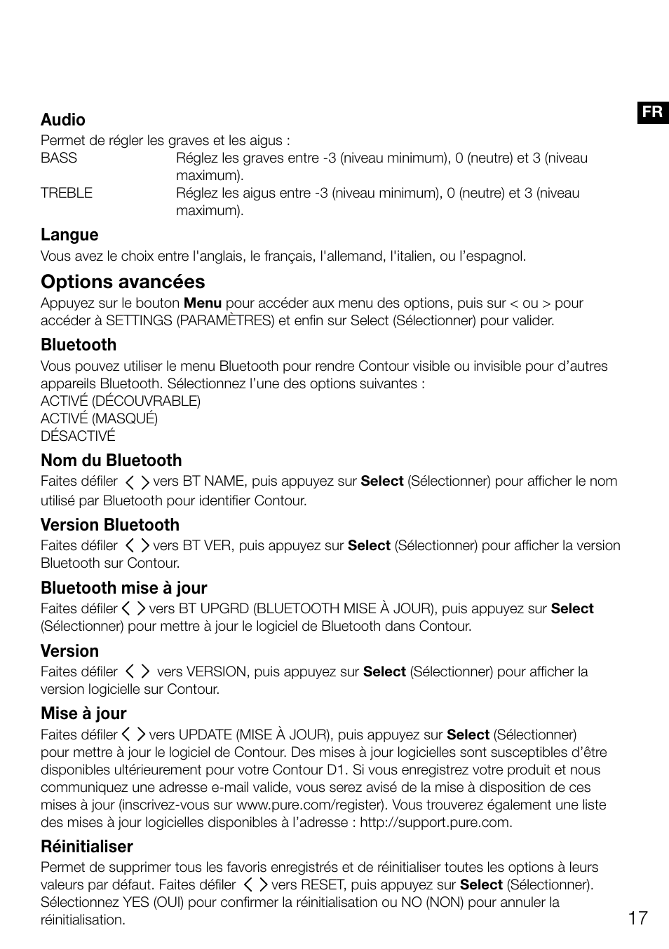 Options avancées | Pure Contour D1 User Manual | Page 59 / 124