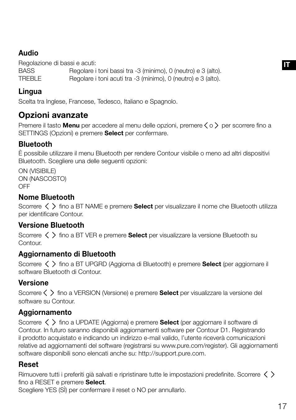 Opzioni avanzate | Pure Contour D1 User Manual | Page 79 / 124