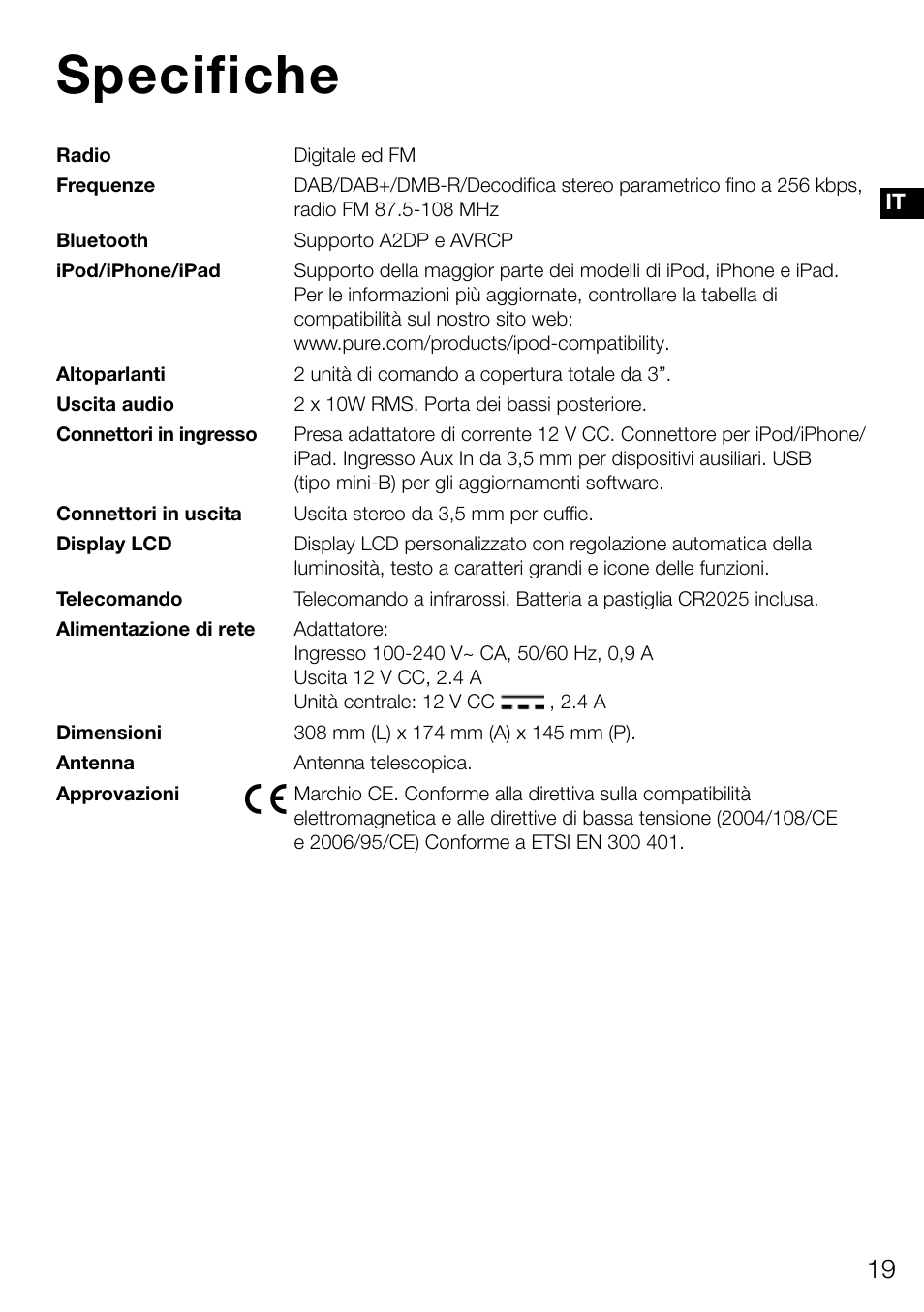 Specifiche | Pure Contour D1 User Manual | Page 81 / 124