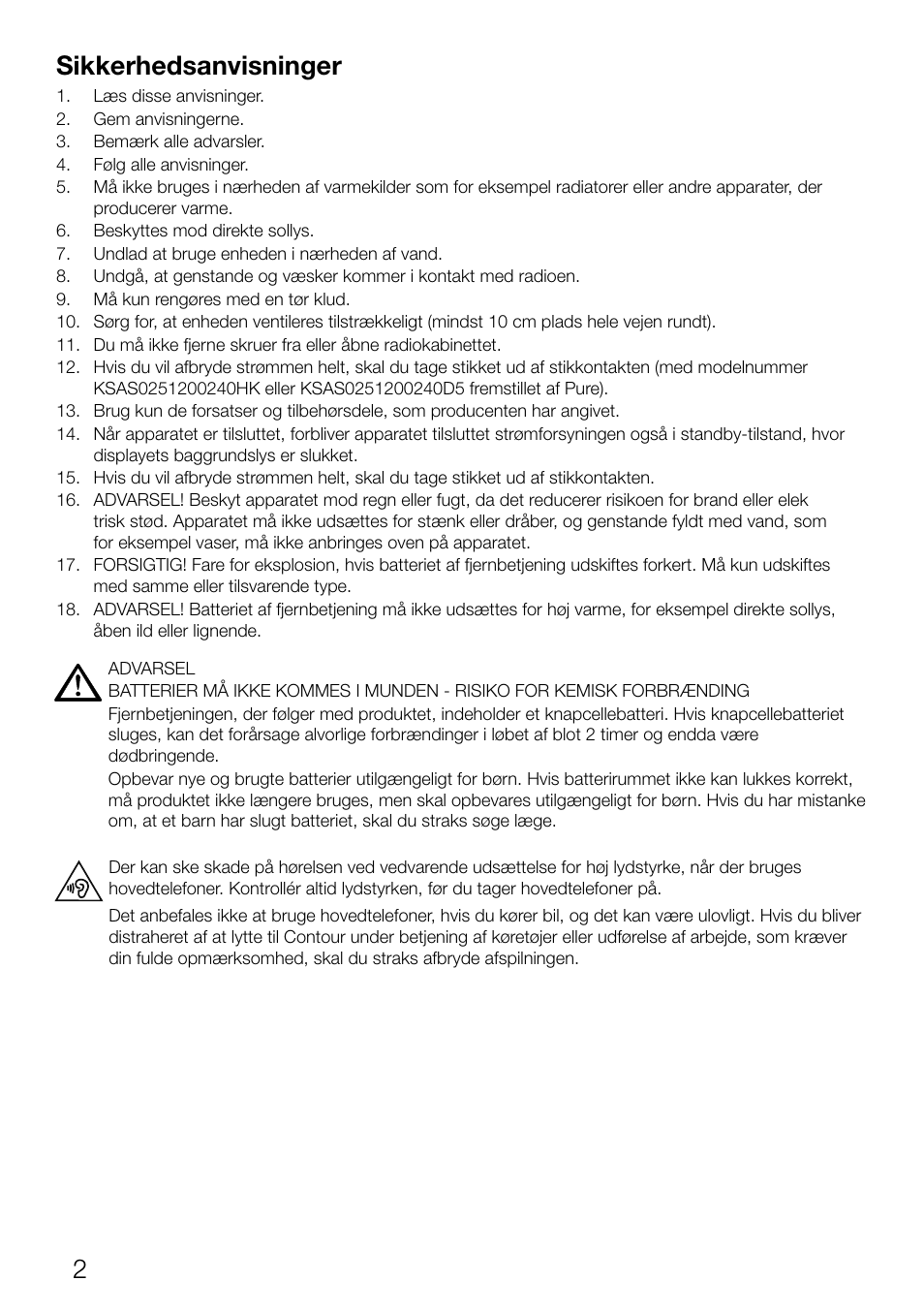 2sikkerhedsanvisninger | Pure Contour D1 User Manual | Page 84 / 124