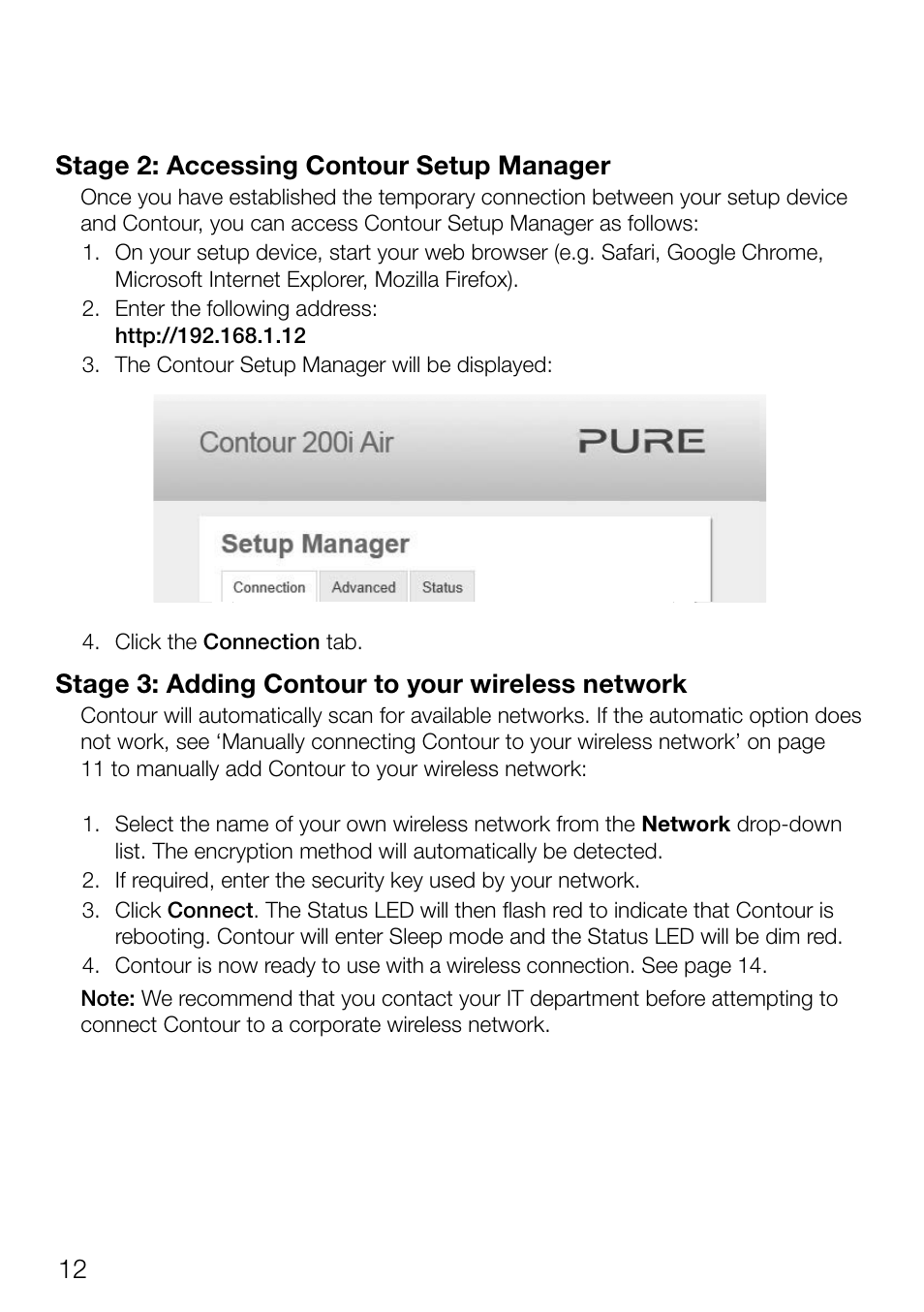 12 stage 2: accessing contour setup manager, Stage 3: adding contour to your wireless network | Pure Contour 200i Air User Manual | Page 15 / 28