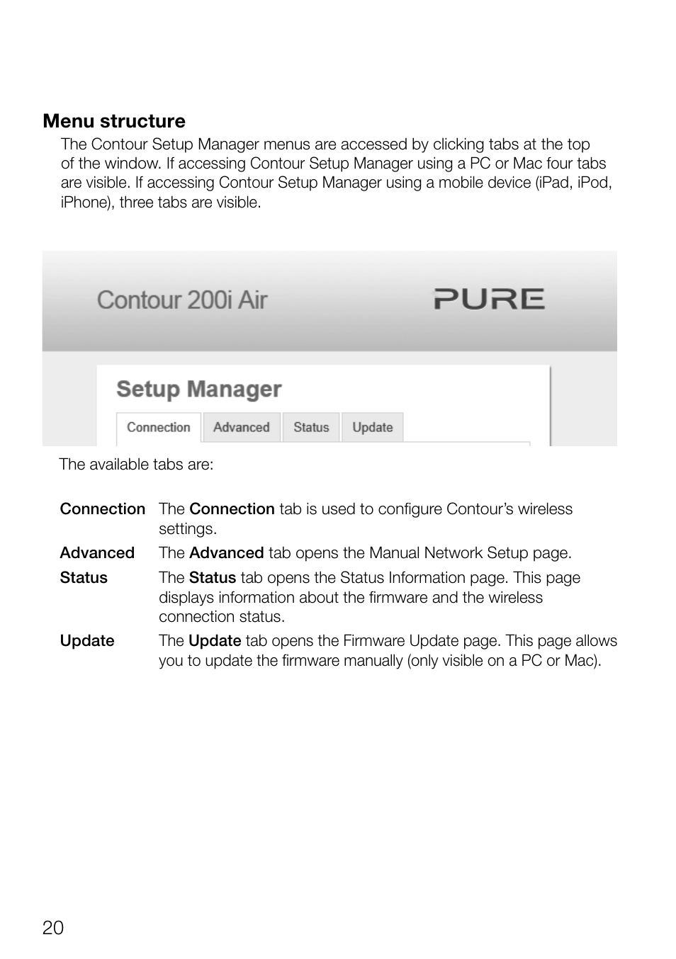 20 menu structure | Pure Contour 200i Air User Manual | Page 23 / 28