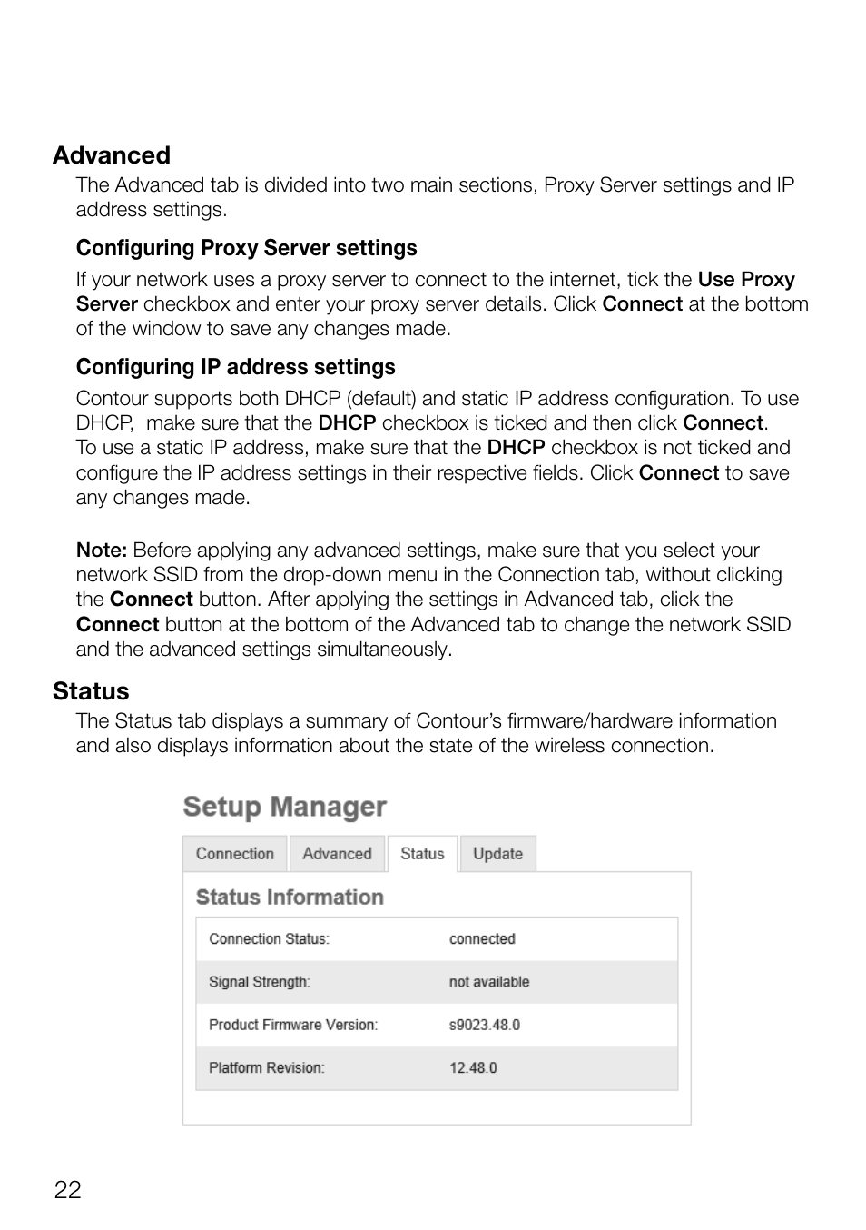 22 advanced, Status | Pure Contour 200i Air User Manual | Page 25 / 28