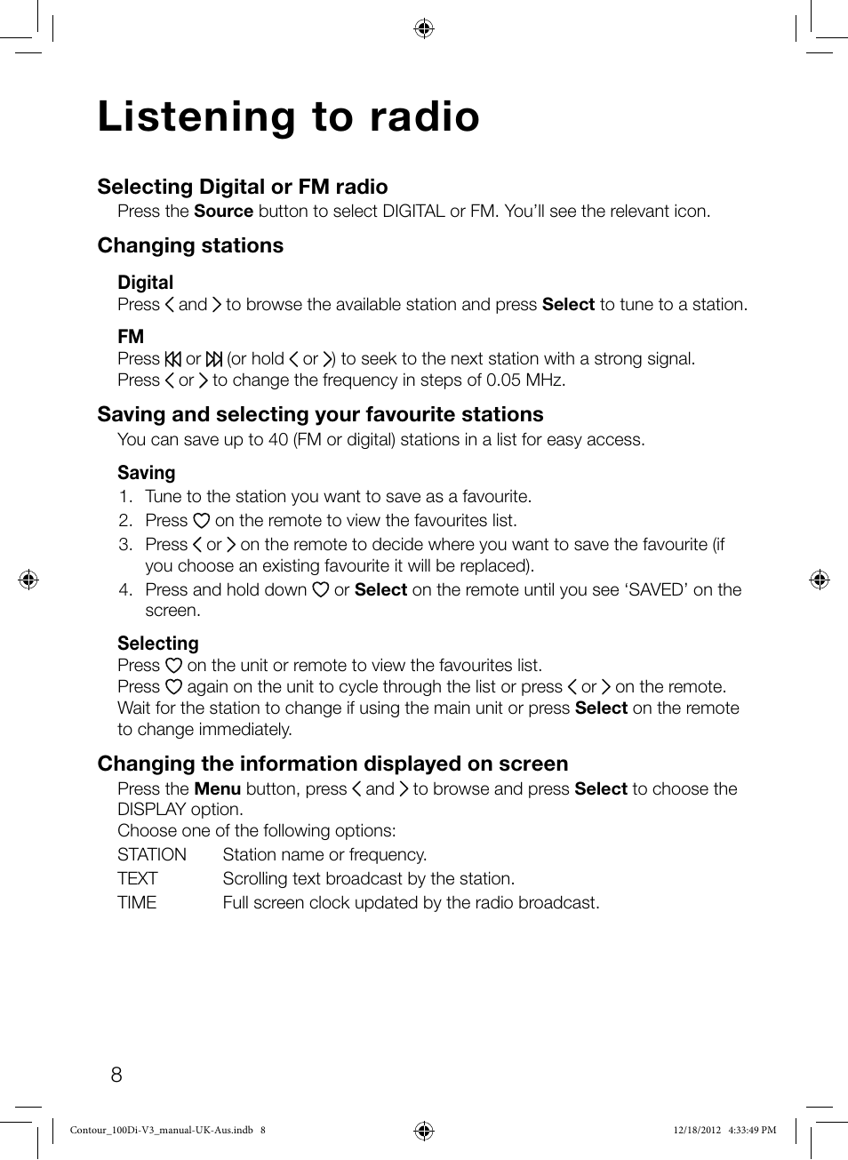 Listening to radio | Pure Contour 100Di User Manual | Page 10 / 20