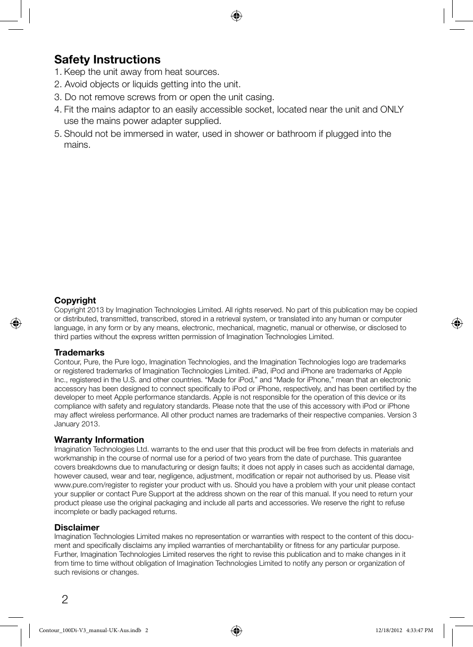 2safety instructions | Pure Contour 100Di User Manual | Page 4 / 20