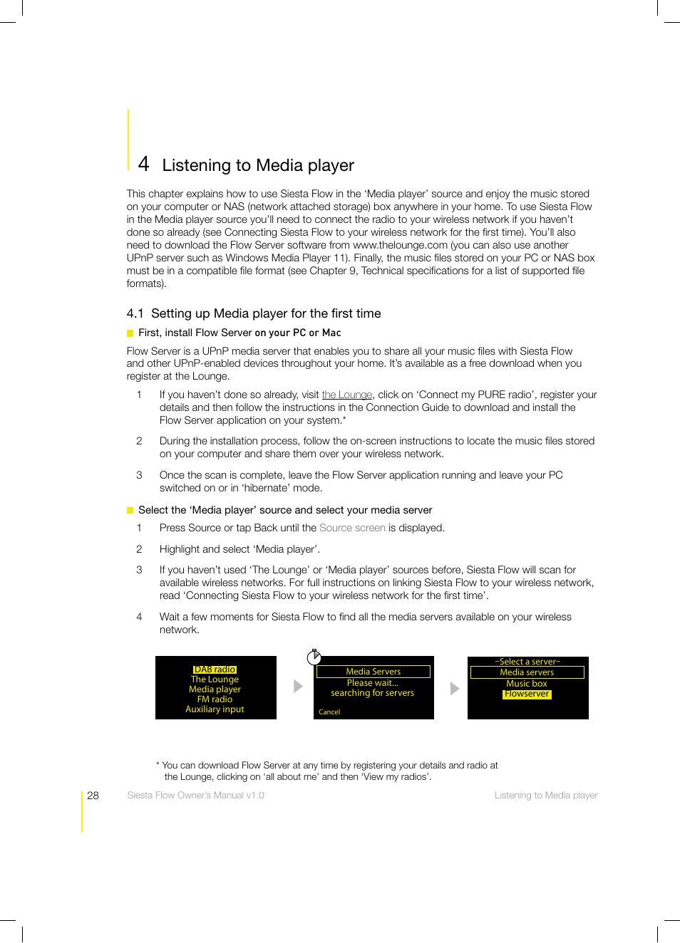 Listening to media player | Pure Siesta Flow - User Guide User Manual | Page 28 / 45