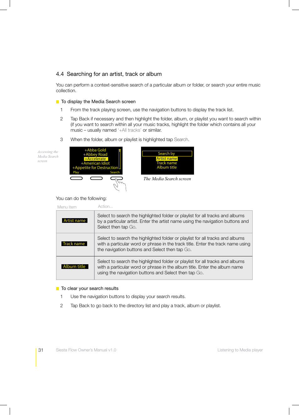 4 searching for an artist, track or album | Pure Siesta Flow - User Guide User Manual | Page 31 / 45