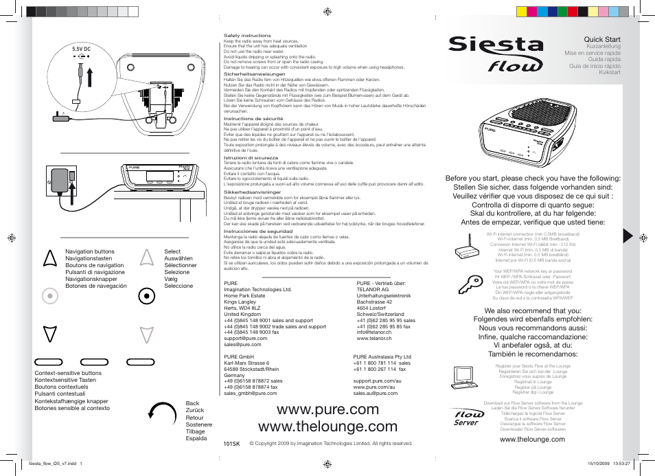 Pure Siesta Flow - Quick Start Guide User Manual | 2 pages