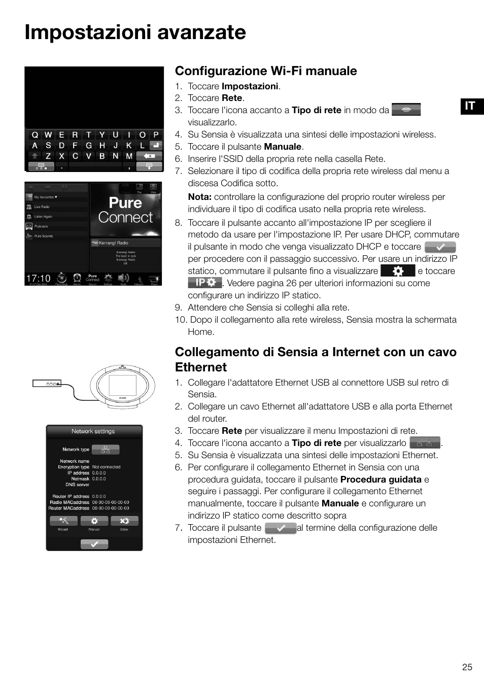 Impostazioni avanzate, Configurazione wi-fi manuale | Pure Sensia 200D Connect User Manual | Page 115 / 180