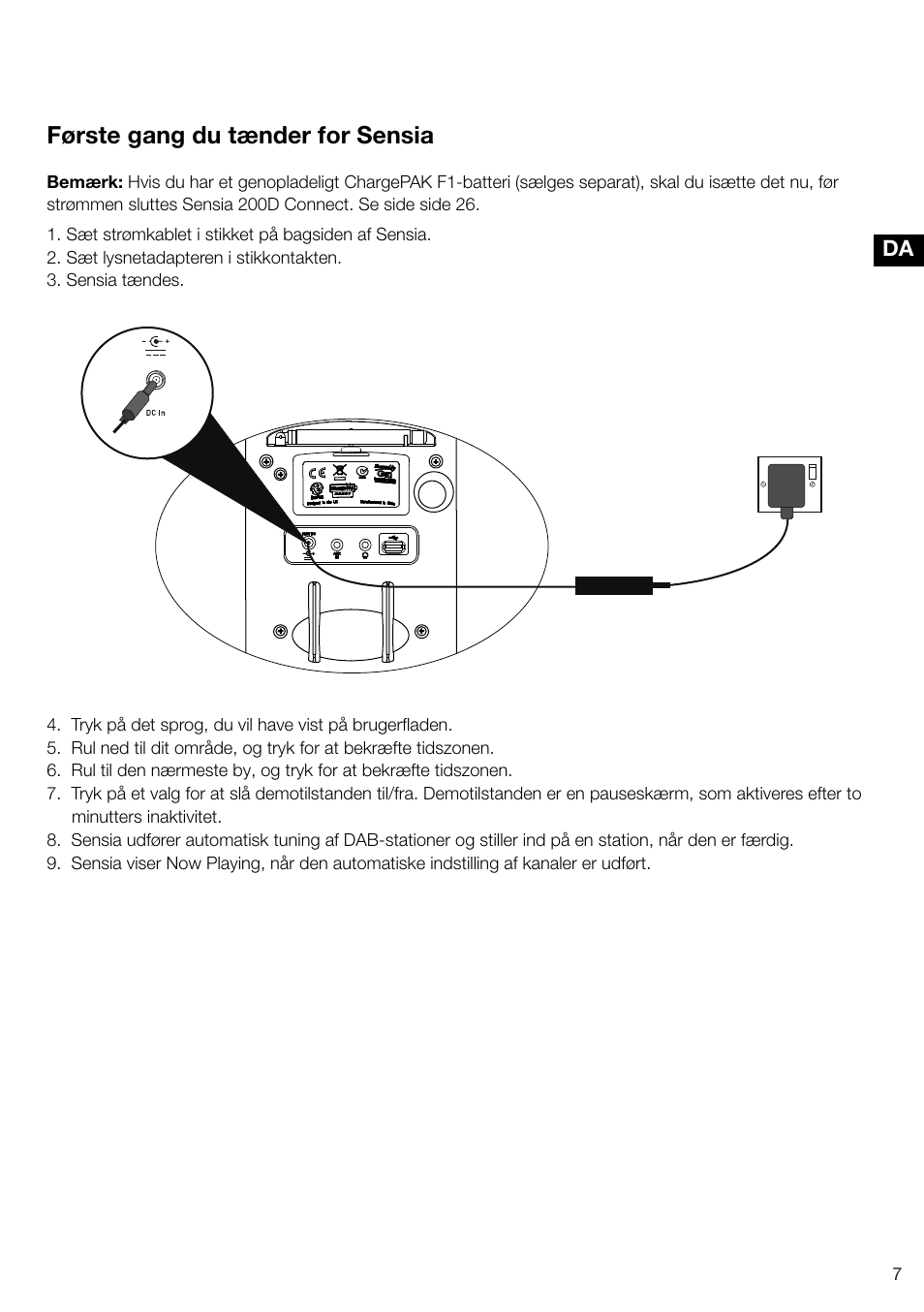 Første gang du tænder for sensia | Pure Sensia 200D Connect User Manual | Page 127 / 180