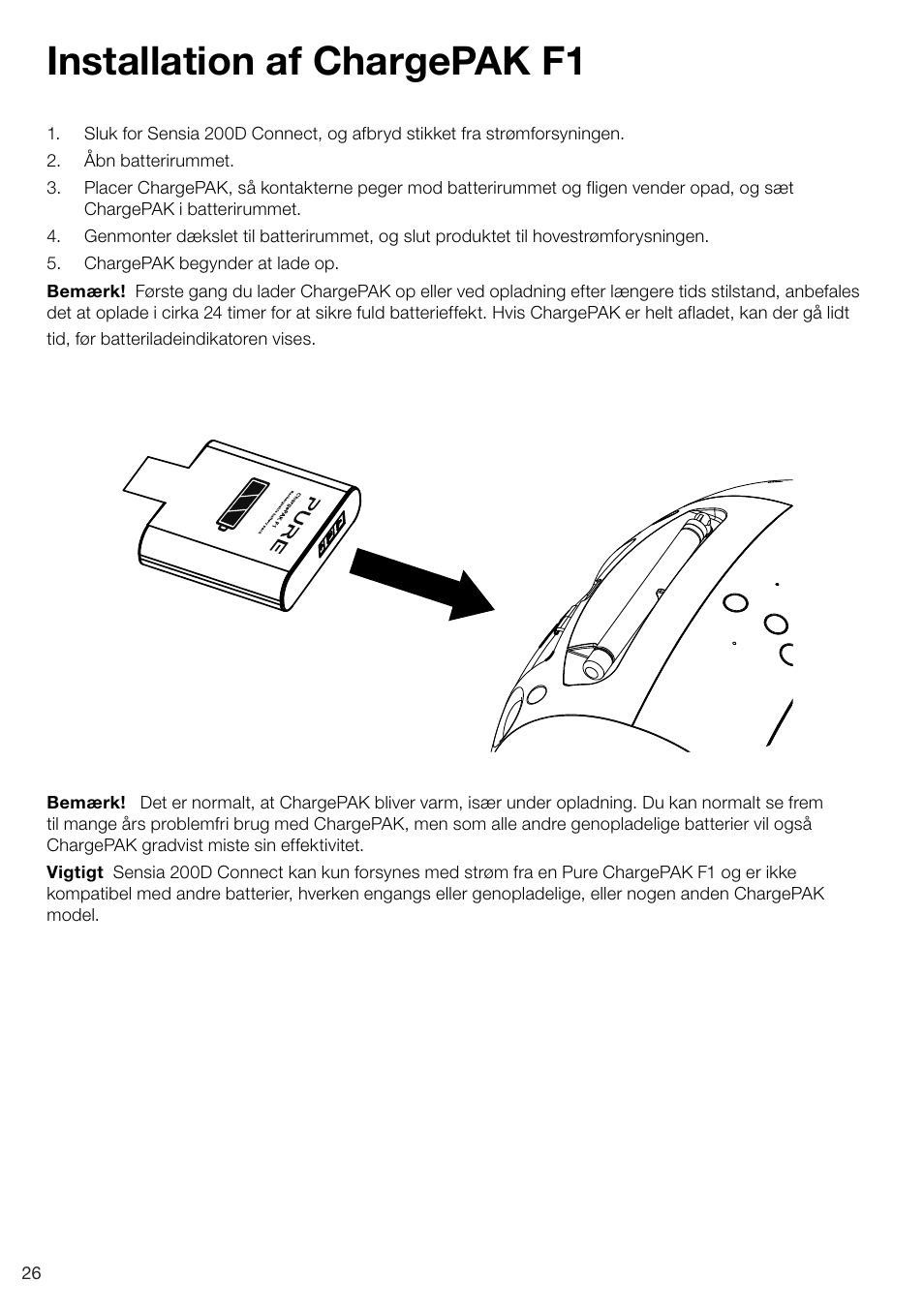 Installation af chargepak f1 | Pure Sensia 200D Connect User Manual | Page 146 / 180