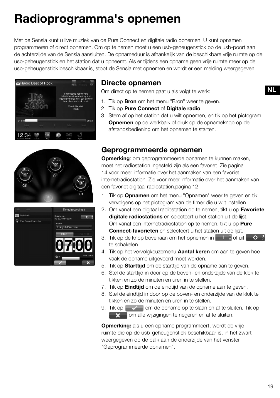 Radioprogramma's opnemen, Directe opnamen, Geprogrammeerde opnamen | Pure Sensia 200D Connect User Manual | Page 167 / 180