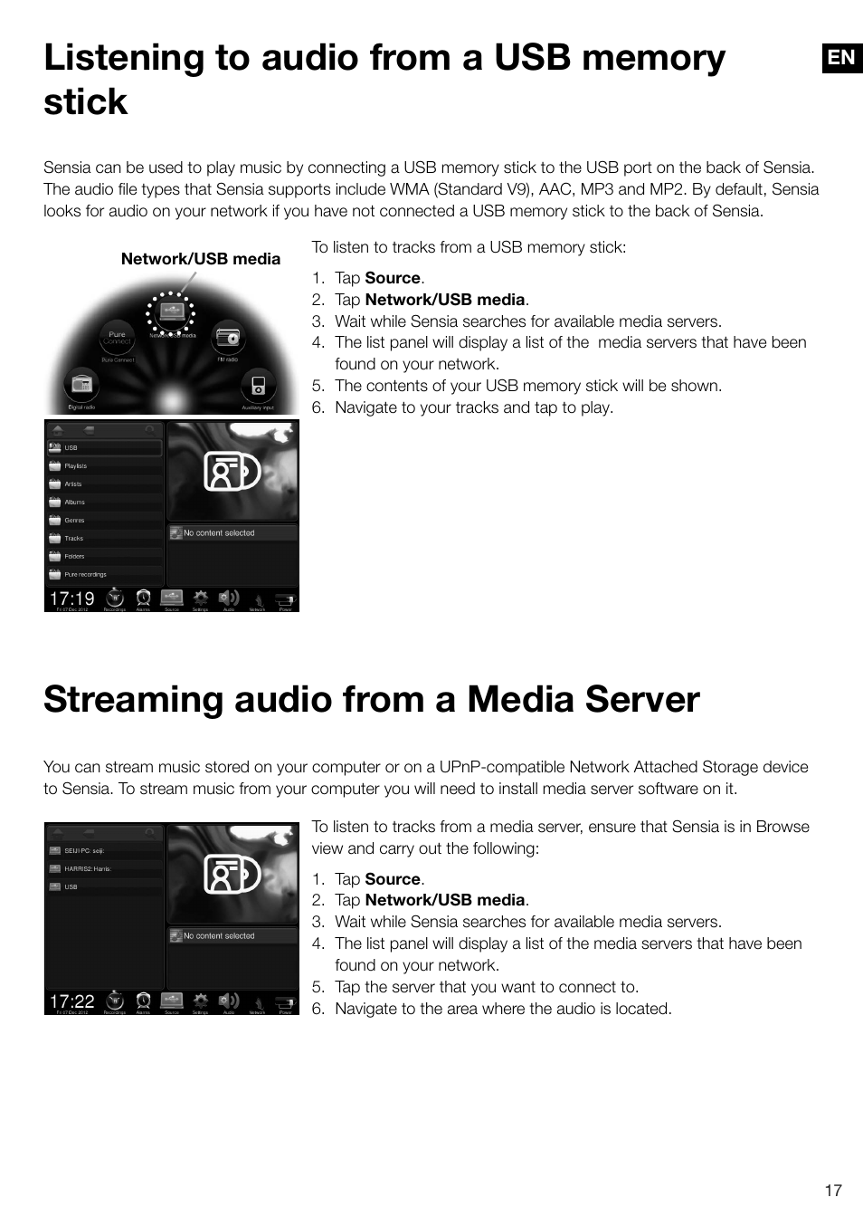 Streaming audio from a media server | Pure Sensia 200D Connect User Manual | Page 19 / 180