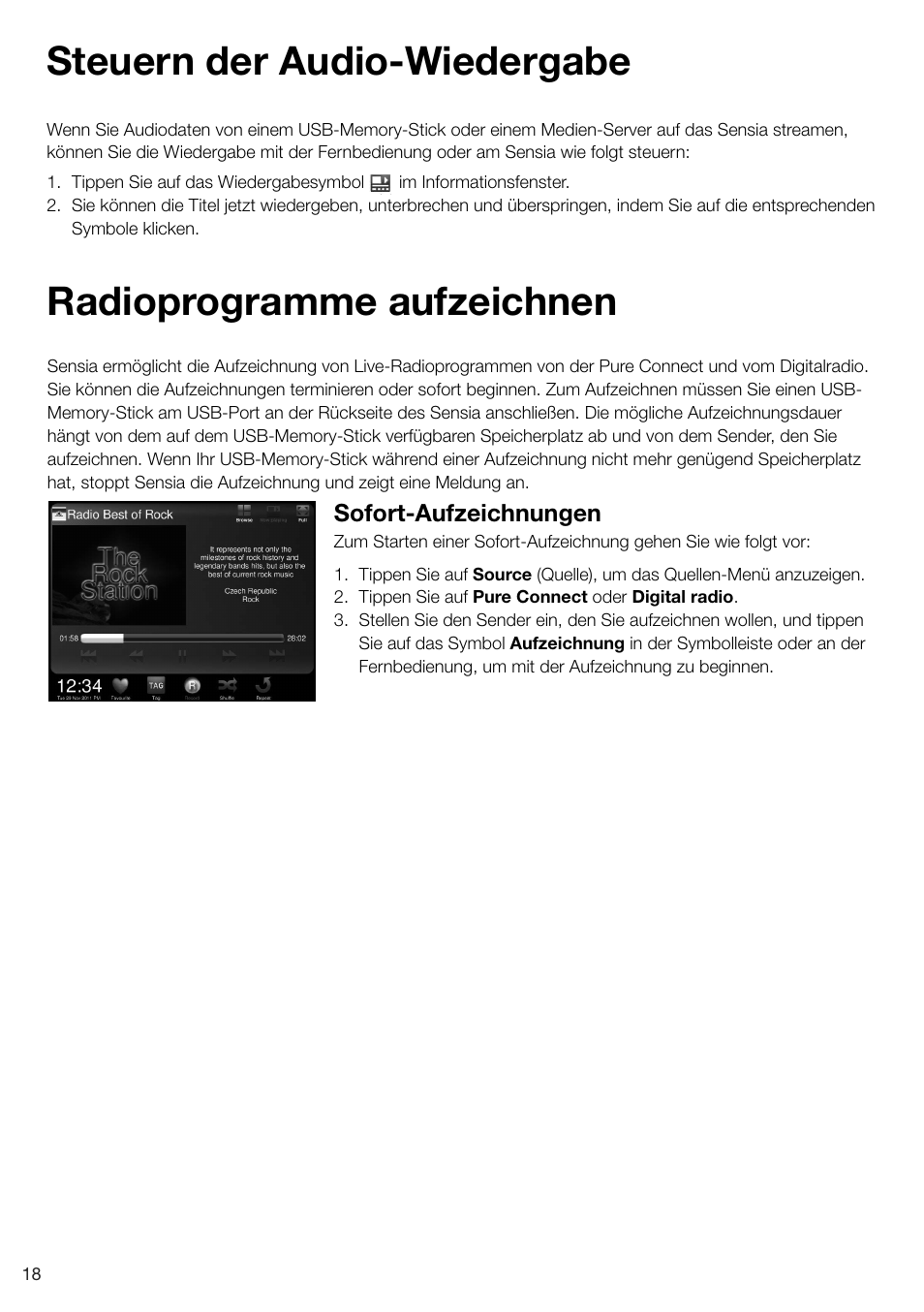 Radioprogramme aufzeichnen, Steuern der audio-wiedergabe | Pure Sensia 200D Connect User Manual | Page 48 / 180