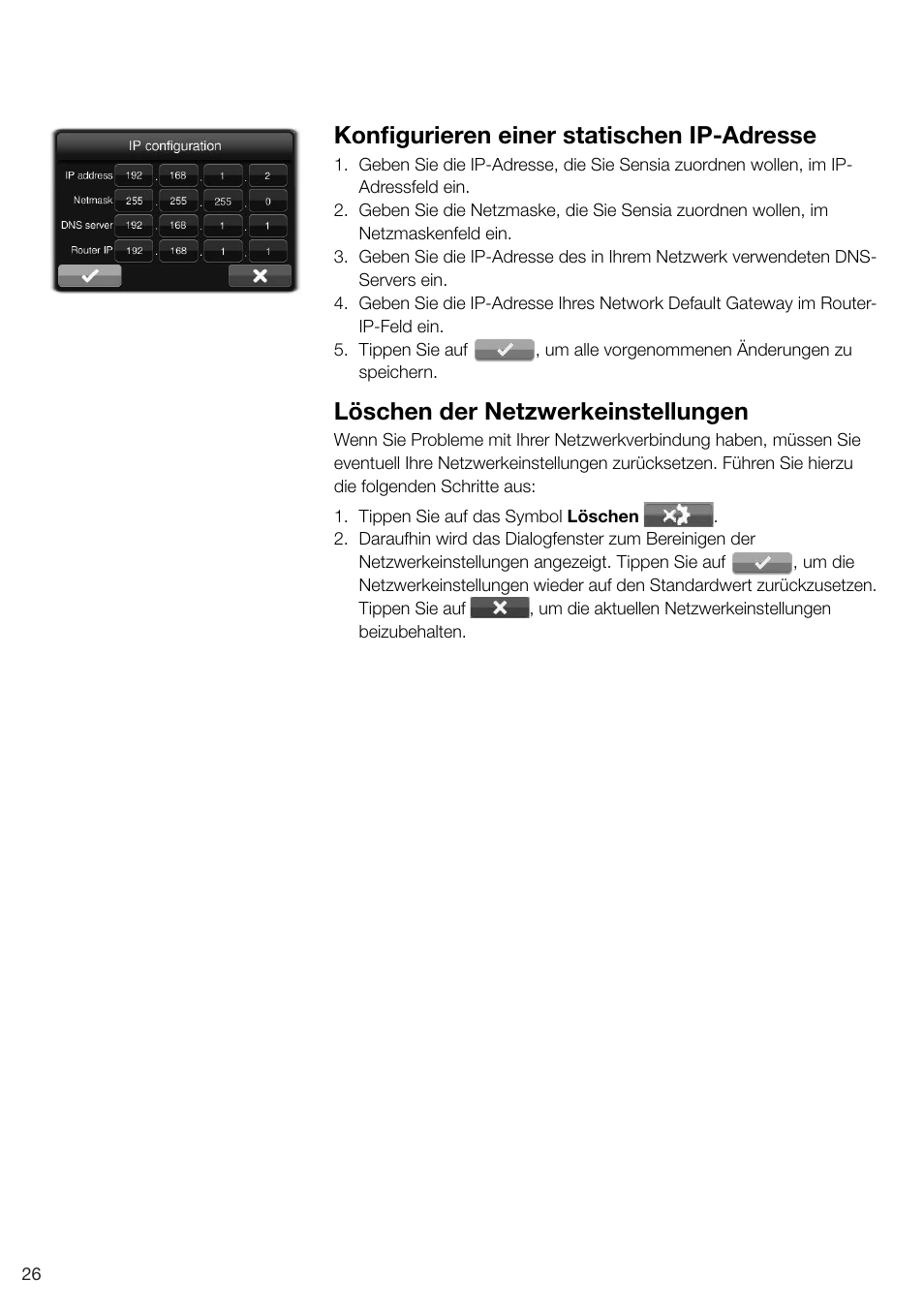 Konfigurieren einer statischen ip-adresse, Löschen der netzwerkeinstellungen | Pure Sensia 200D Connect User Manual | Page 56 / 180