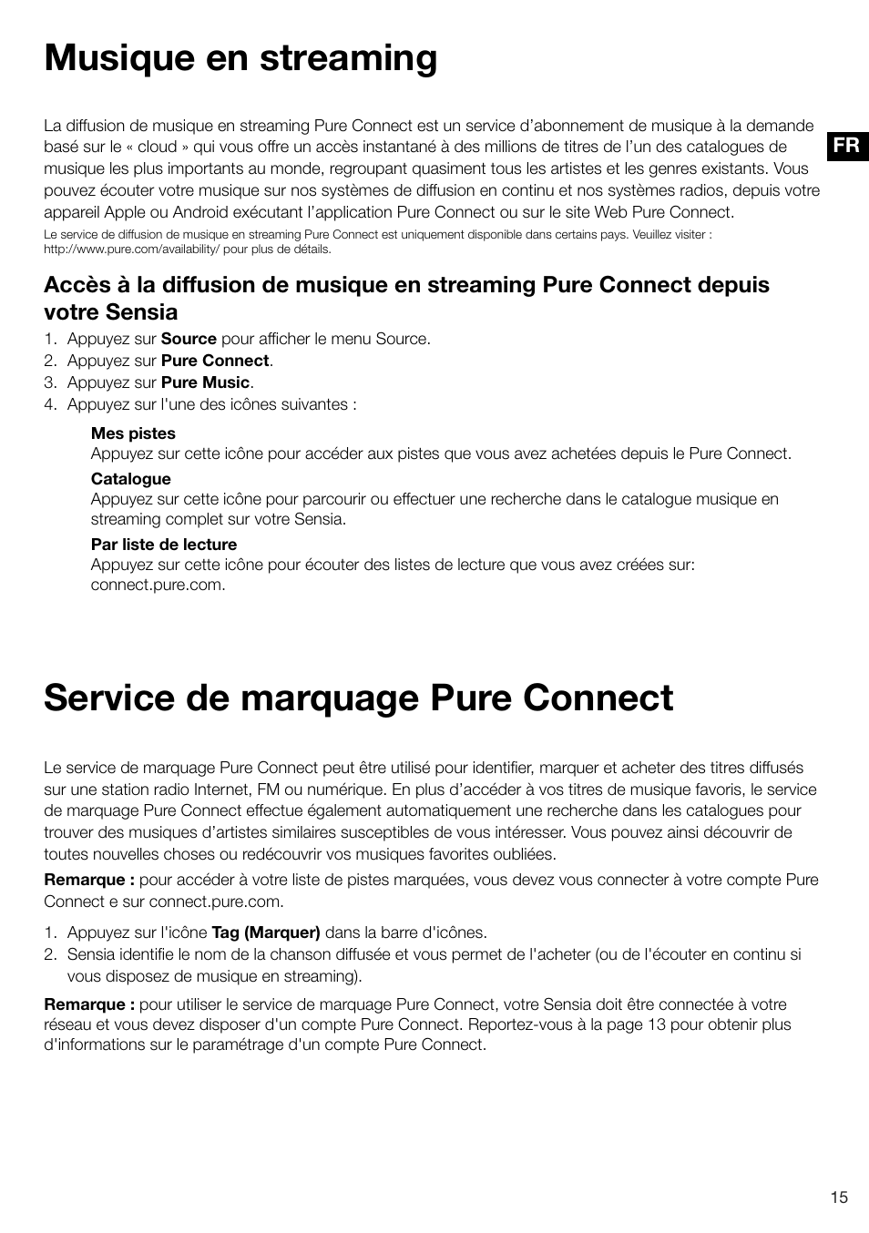 Musique en streaming, Service de marquage pure connect | Pure Sensia 200D Connect User Manual | Page 75 / 180