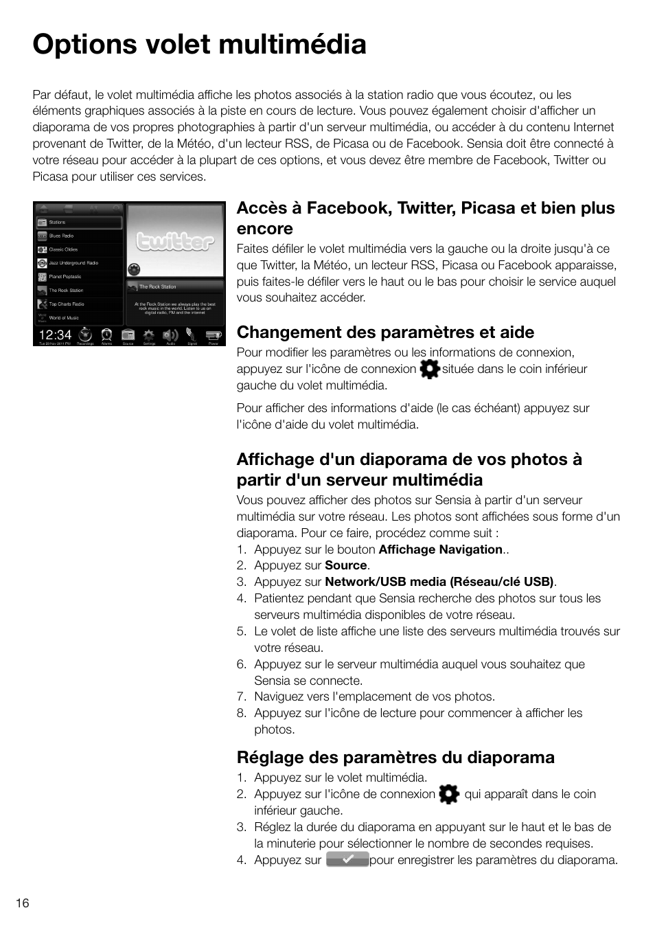 Options volet multimédia, Changement des paramètres et aide, Réglage des paramètres du diaporama | Pure Sensia 200D Connect User Manual | Page 76 / 180