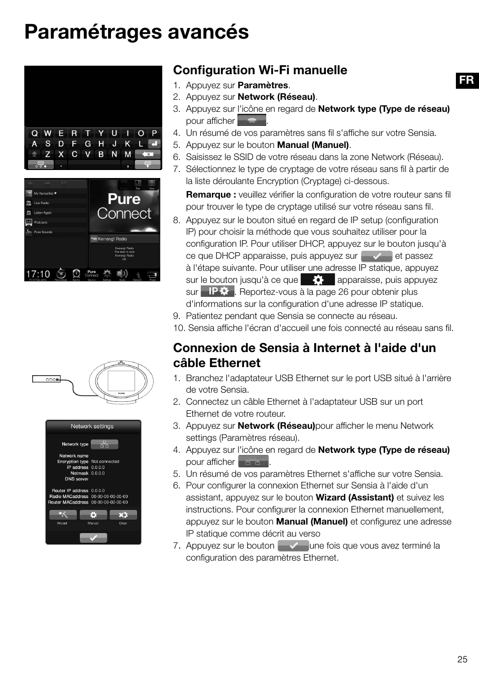 Paramétrages avancés, Configuration wi-fi manuelle | Pure Sensia 200D Connect User Manual | Page 85 / 180