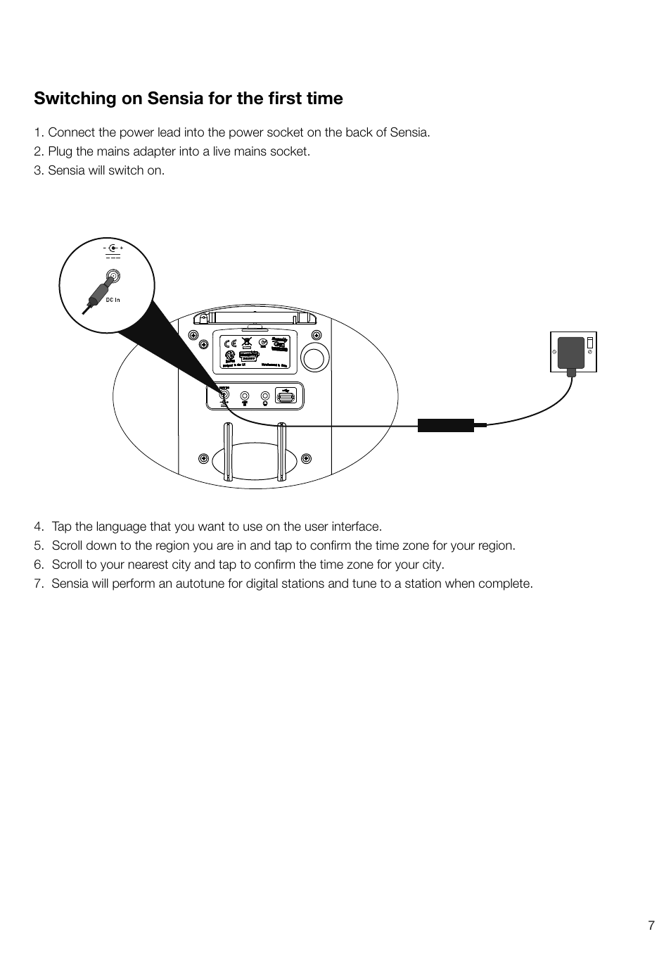Switching on sensia for the first time | Pure Sensia - User Guide User Manual | Page 9 / 24
