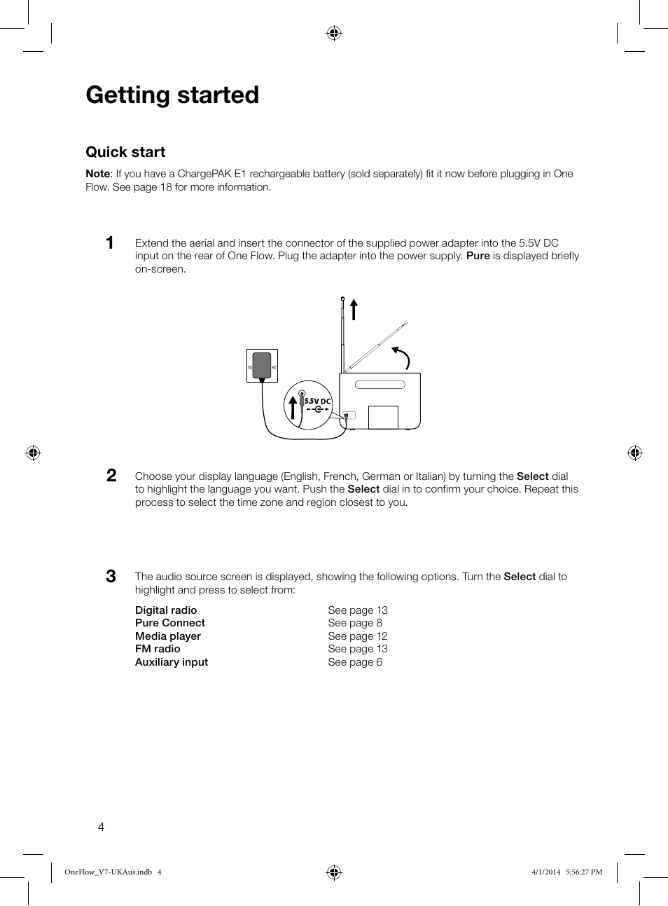 Getting started, Quick start | Pure ONE Flow User Manual | Page 6 / 24