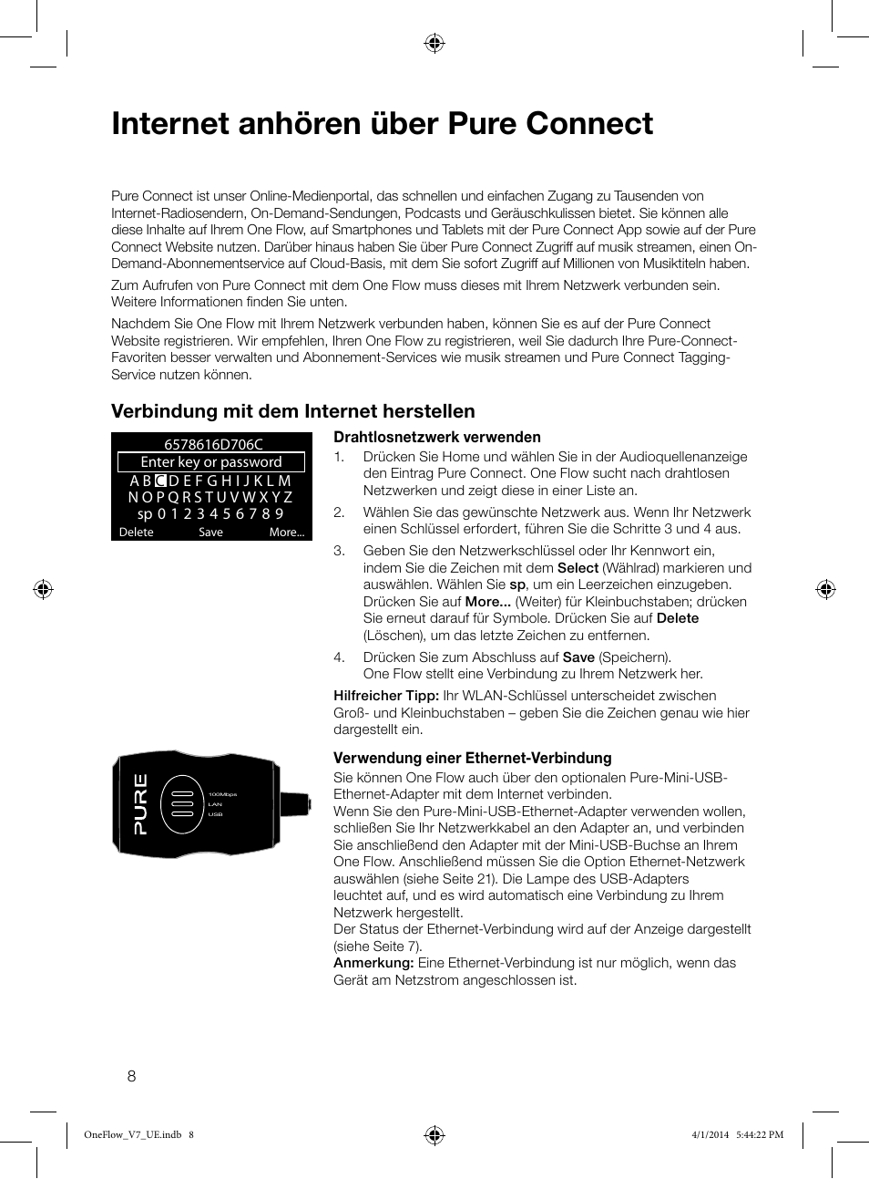 Internet anhören über pure connect, Verbindung mit dem internet herstellen | Pure ONE Flow User Manual | Page 10 / 132