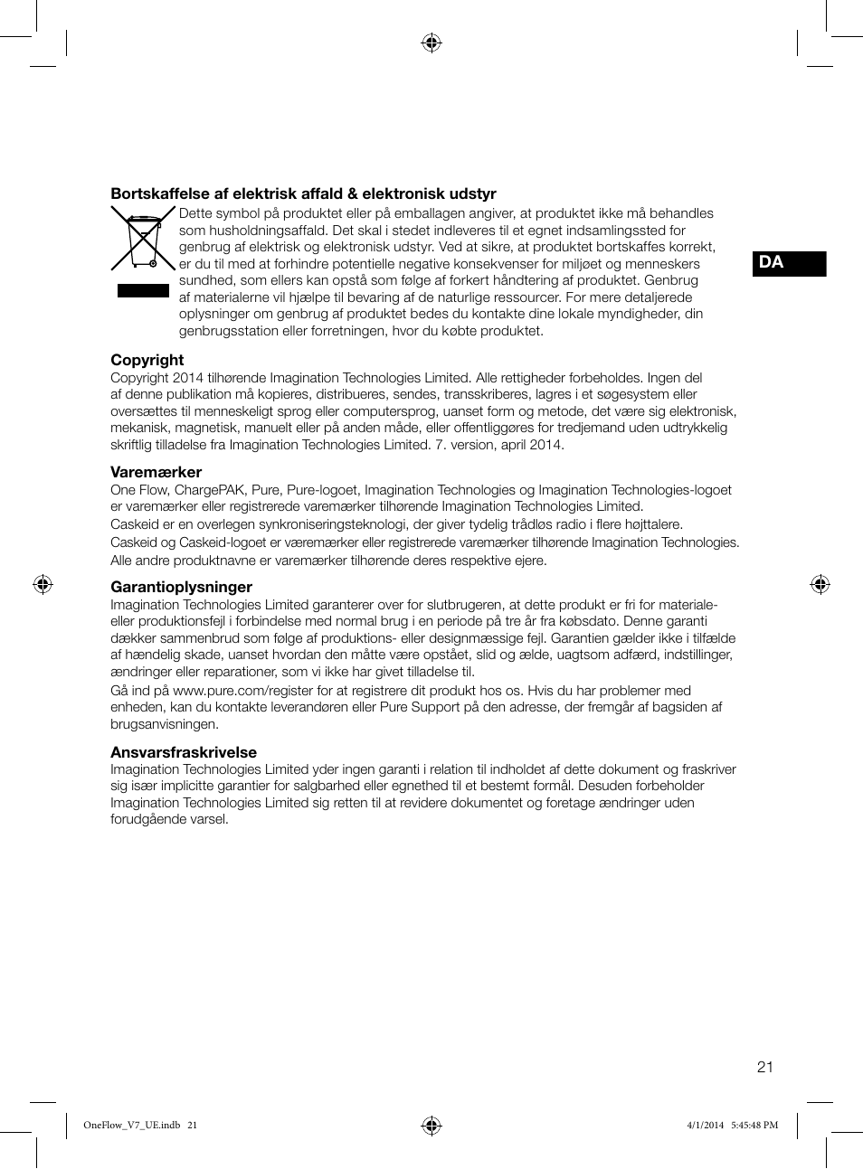 Es da | Pure ONE Flow User Manual | Page 101 / 132