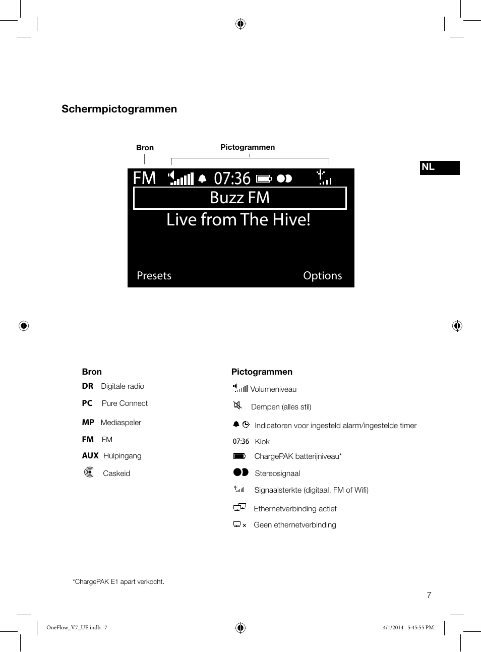 Live from the hive, Buzz fm, Presets options | Schermpictogrammen | Pure ONE Flow User Manual | Page 109 / 132