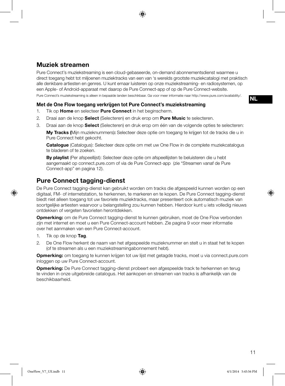 Muziek streamen, Pure connect tagging-dienst | Pure ONE Flow User Manual | Page 113 / 132