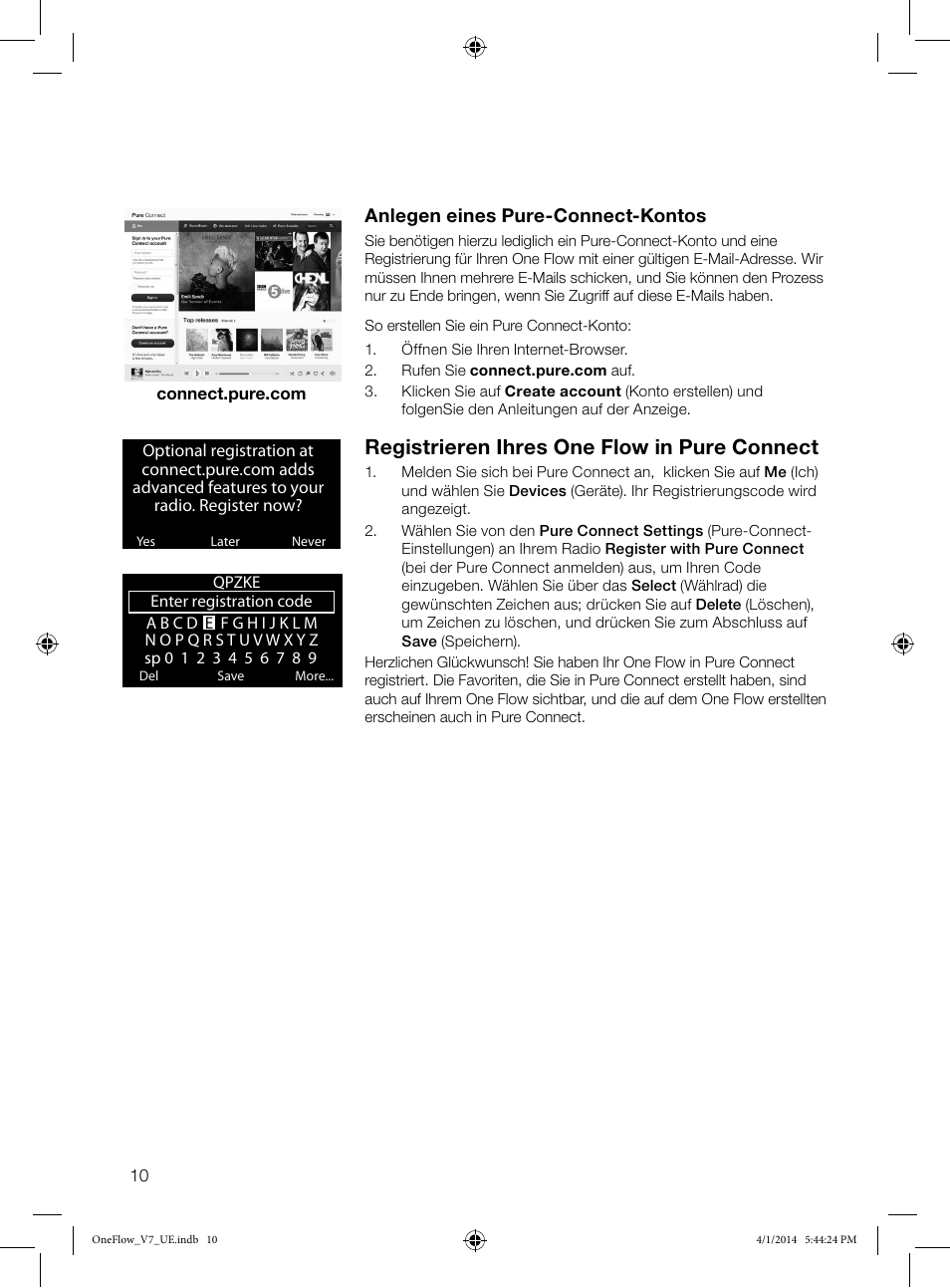 Registrieren ihres one flow in pure connect, Anlegen eines pure-connect-kontos | Pure ONE Flow User Manual | Page 12 / 132
