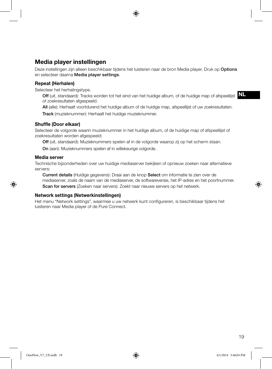 Media player instellingen | Pure ONE Flow User Manual | Page 121 / 132