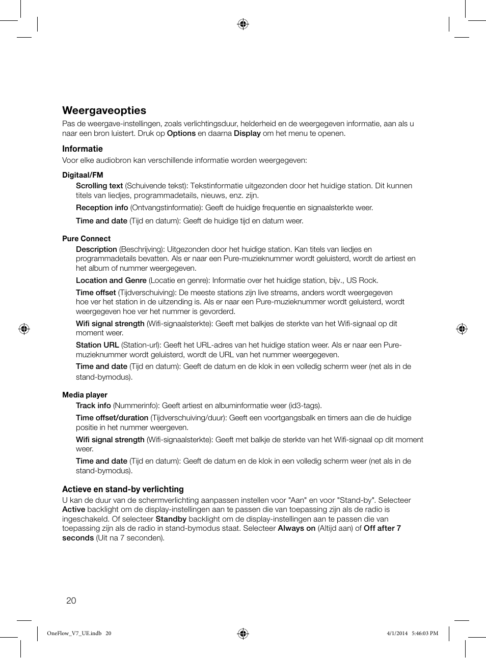 Weergaveopties | Pure ONE Flow User Manual | Page 122 / 132