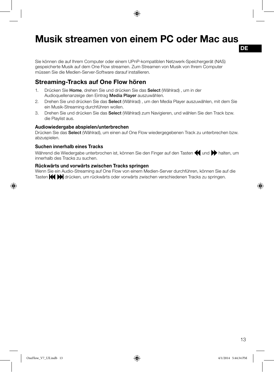 Musik streamen von einem pc oder mac aus, Streaming-tracks auf one flow hören | Pure ONE Flow User Manual | Page 15 / 132