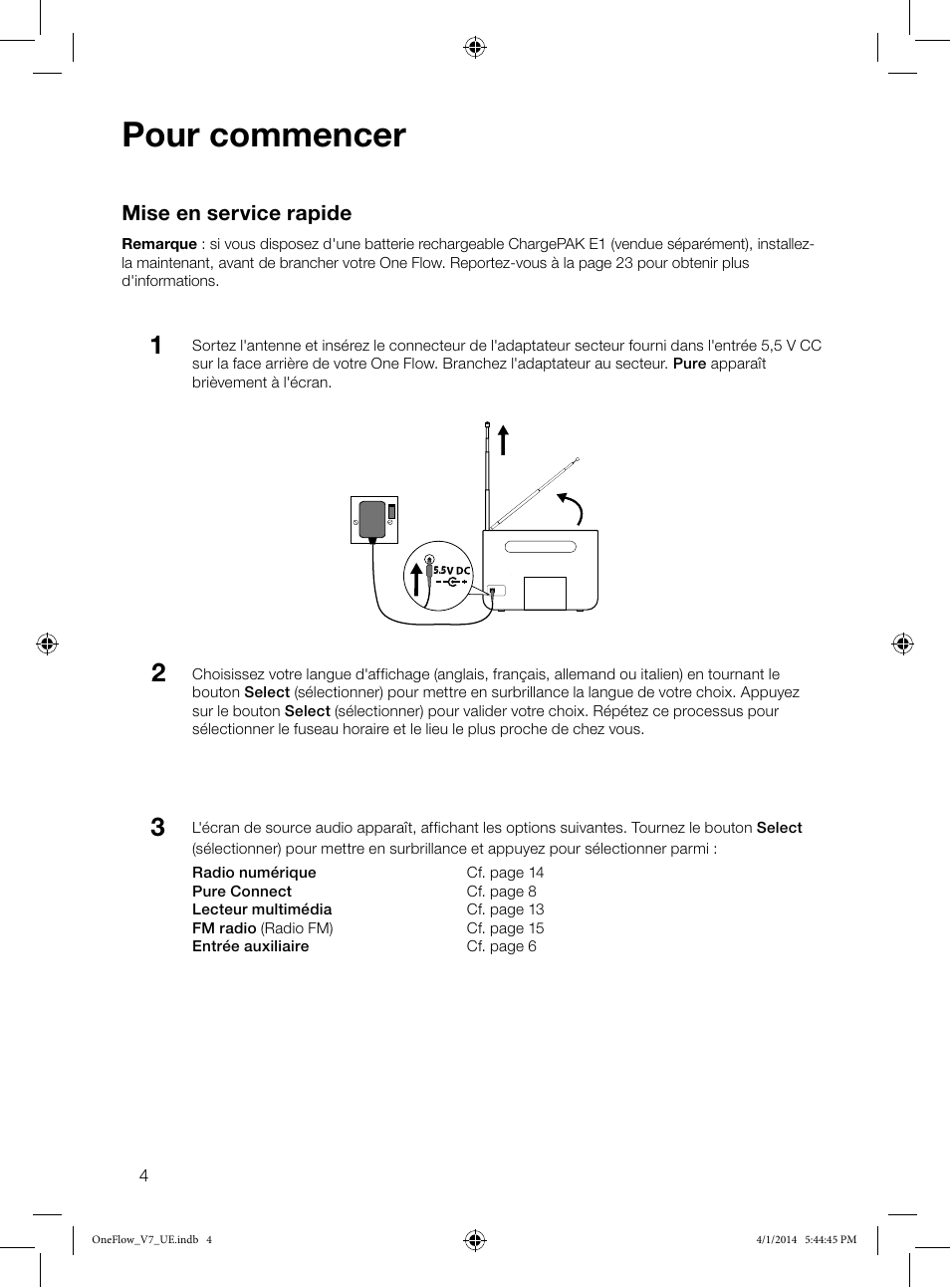 Pour commencer, Mise en service rapide | Pure ONE Flow User Manual | Page 32 / 132