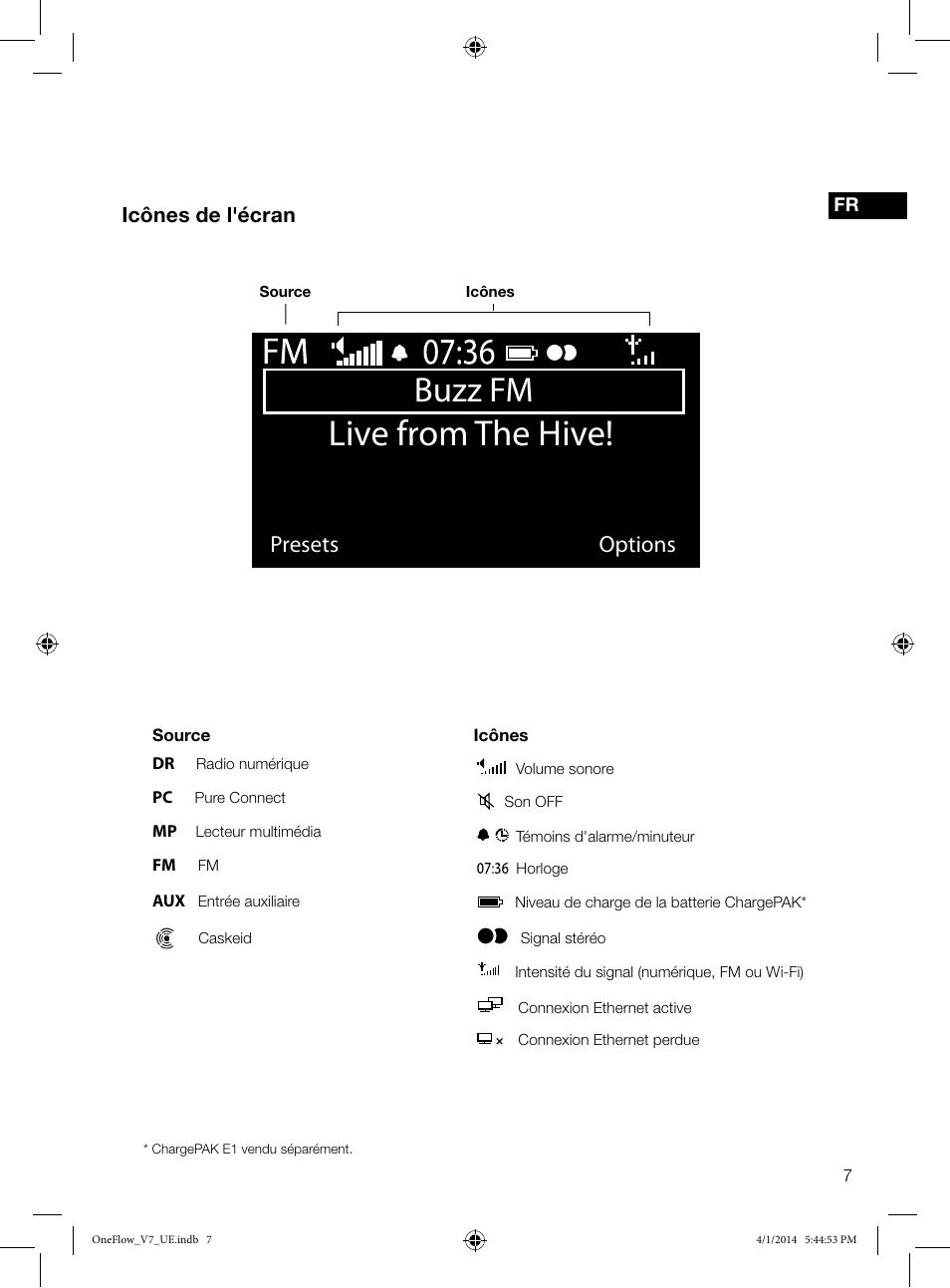 Live from the hive, Buzz fm, Presets options | Icônes de l'écran | Pure ONE Flow User Manual | Page 35 / 132
