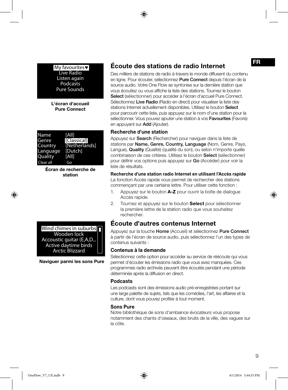 Écoute des stations de radio internet, Écoute d'autres contenus internet | Pure ONE Flow User Manual | Page 37 / 132