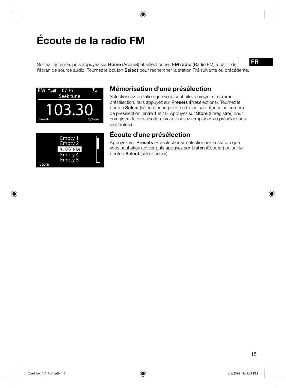 Écoute de la radio fm | Pure ONE Flow User Manual | Page 43 / 132