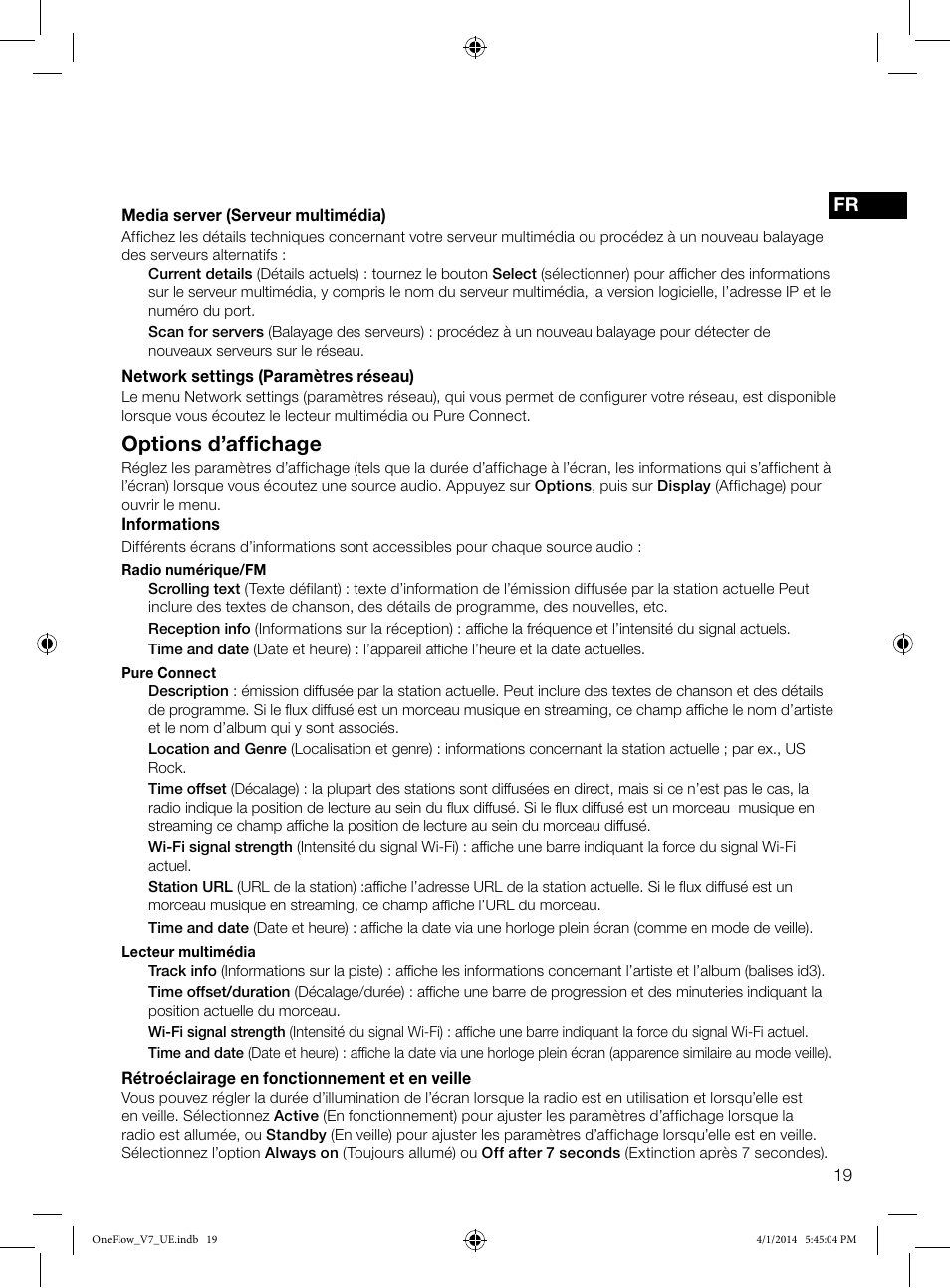 Options d’affichage | Pure ONE Flow User Manual | Page 47 / 132