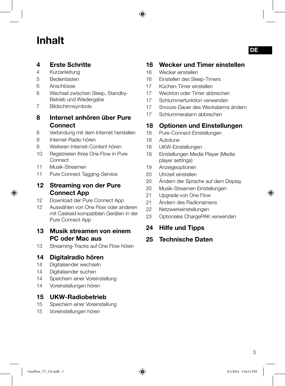 Inhalt | Pure ONE Flow User Manual | Page 5 / 132